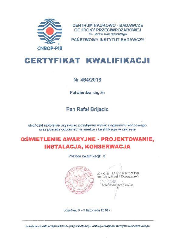 Certyfikat Oświetlenie CNBOP PIB 07.11.2018