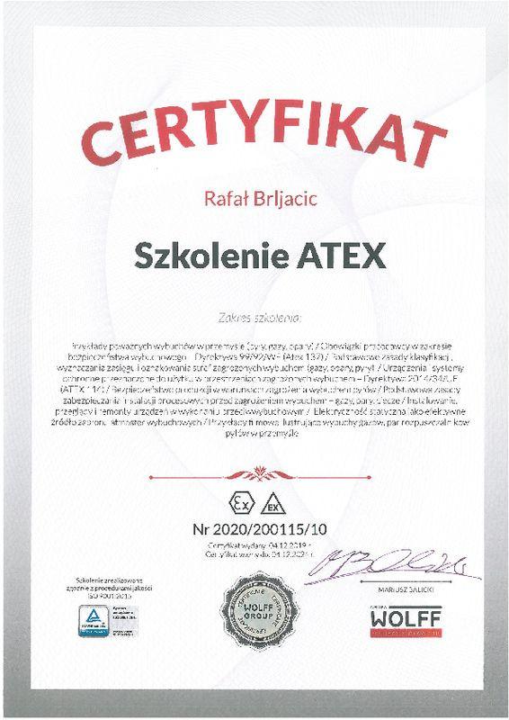 Certyfikat ATEX GRUPA WOLFF 04.12.2019