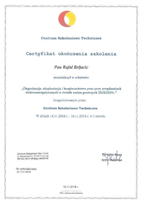 Certyfikat BHP w energetyce CST 16.11.2018