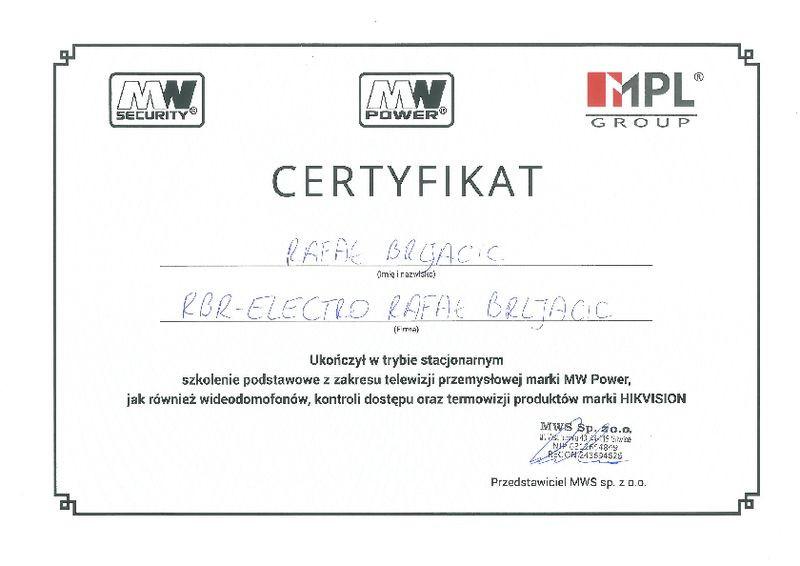 Certyfikat CCTV SKD MWS 2019