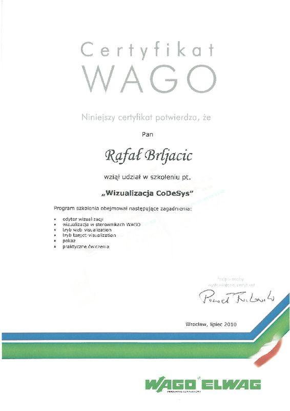 Certyfikat CoDeSys WAGO ELWAG 07.2010