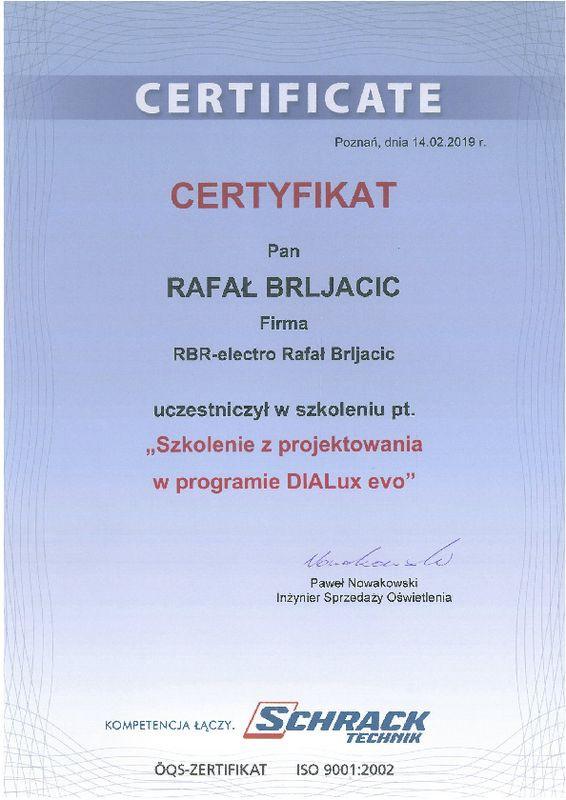 Certyfikat DialuxEvo SCHRACK TECHNIK 14.02.2019
