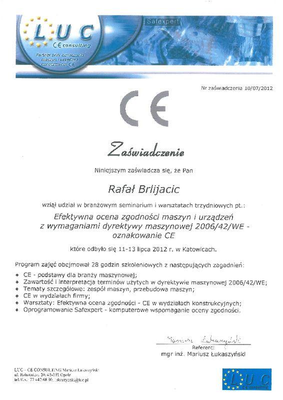 Certyfikat Ocena CE MVD LUC CE COLSUNTING 13.07.2012