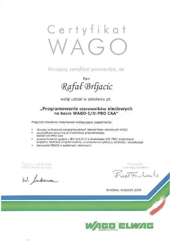 Certyfikat I O Wago WAGO ELWAG 06.2009