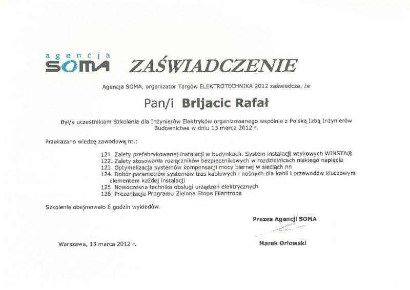 Zaświadczenie Seminarium 3 SOMA 13.03.2012